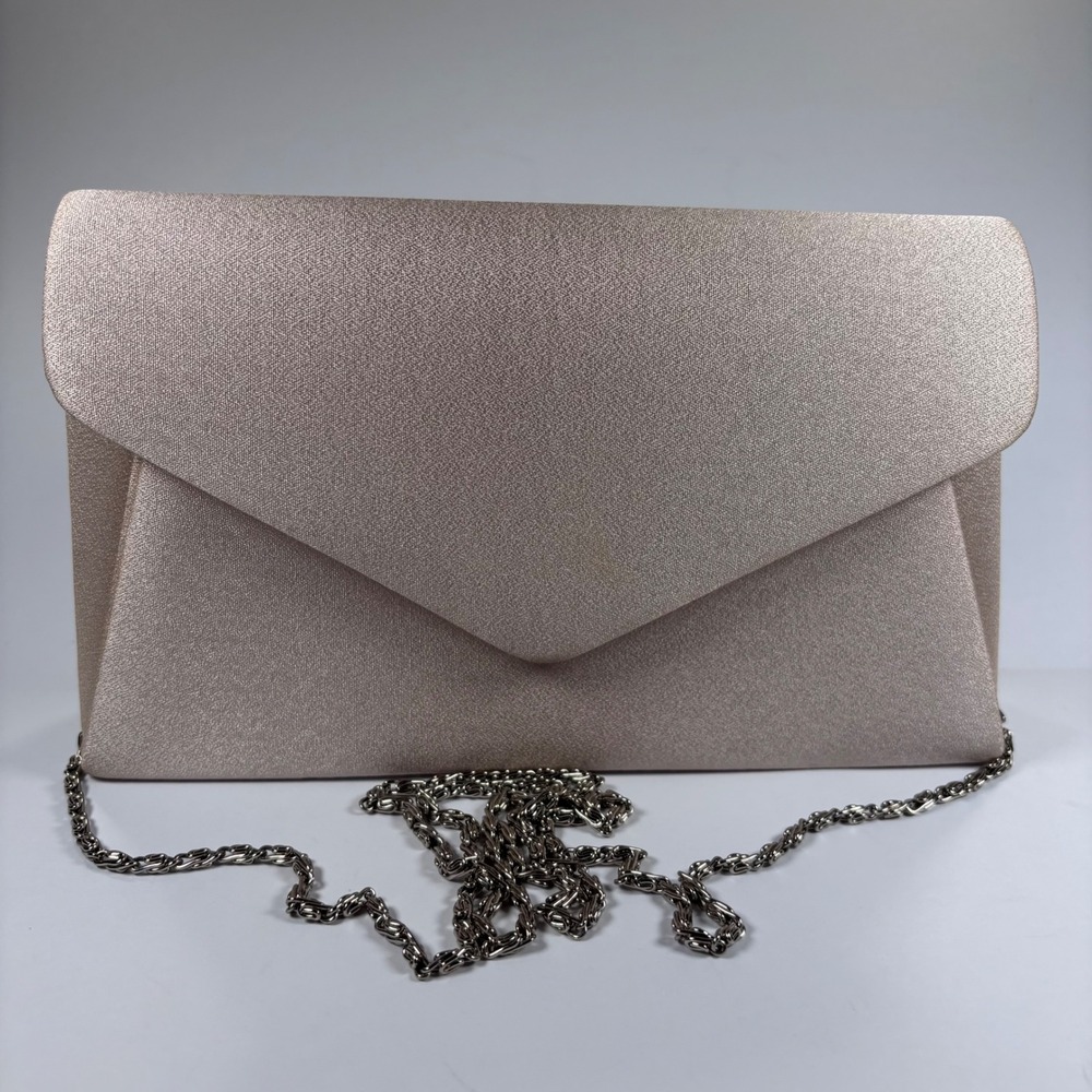 Vtg Carlo Fellini Women's Envelope Clutch Champagne Gold‎ Chain Strap Purse